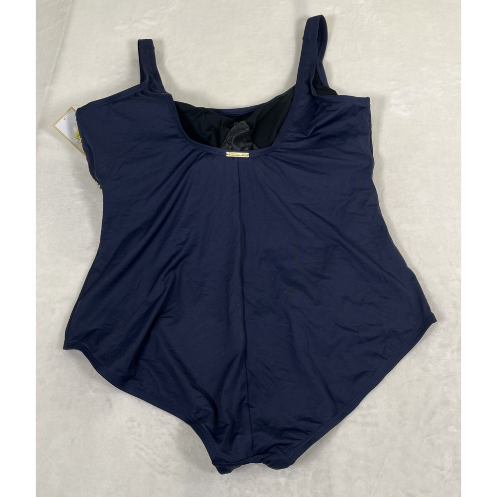 NWT Michael Kors U-Neck Gold Studded Sides Maillot 1-PC Swimsuit Navy Blue 22W - Picture 7 of 15